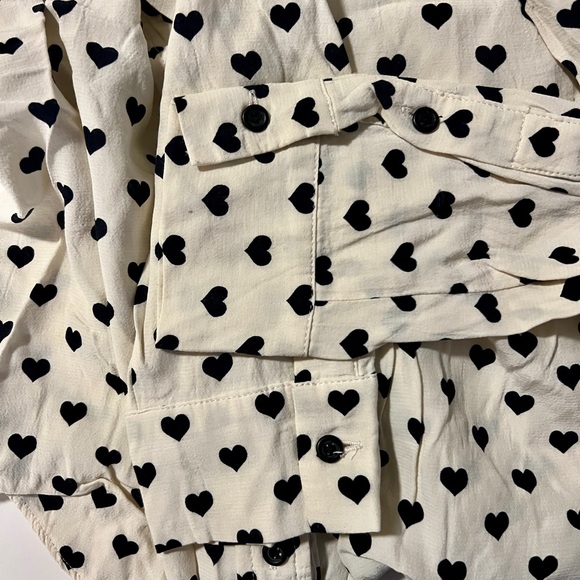 Topshop Heart Printed Button Down in Black and Cream - Size 10 - Picture 7 of 7